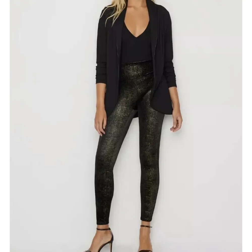 Spanx Velvet Shine Leggings Black/Gold size LG
